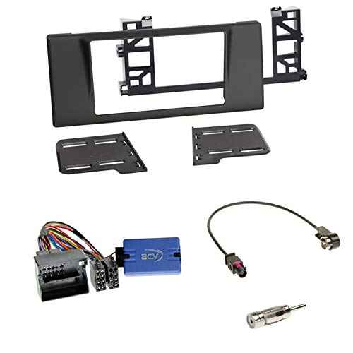 Einbauset : Autoradio 2-Din Einbaurahmen Radioblende schwarz + Kenwood Lenkradfernbedienungsadapter - LFB Interface Radio Adapter Adapterkabel für BMW 5er (E39) ab 2001 – 04/2004 Touring von Schlauer-Shop24