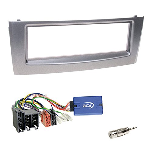Einbauset : Autoradio DIN Radioblende Radio Blende Halterung Silber + JVC LFB Lenkradfernbedienungsadapter Lenkrad Radio Adapter + Antennenadapter für FIAT Grande Punto von 2006-2010 von Schlauer-Shop24