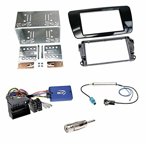 Einbauset : Autoradio Doppel 2-DIN Blende Radioblende klavierlack schwarz + Kenwood Lenkrad Adapter + Antennenadapter geeignet für Seat Ibiza (Typ 6J) ab 2008 von Schlauer-Shop24