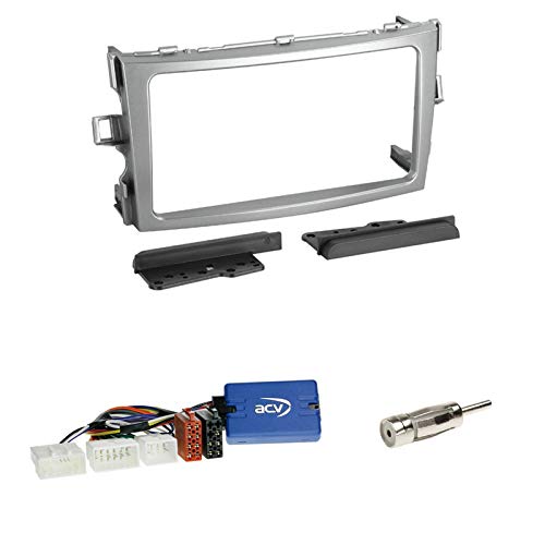 Einbauset : Autoradio Doppel 2-DIN Einbaurahmen Radioblende schwarz + Clarion Lenkradfernbedienungsadapter - LFB Interface Radio Adapter Adapterkabel für Toyota Verso von 2009-2011 von Schlauer-Shop24