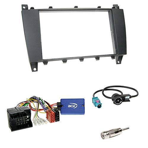 Einbauset : Autoradio Doppel 2-DIN Einbaurahmen Radioblende schwarz + MULTILEAD CAN-Bus Lenkradfernbedienungsadapter - LFB Interface Radio Adapter Adapterkabel für Mercedes C-Klasse (W203) 2004-2007 von Schlauer-Shop24