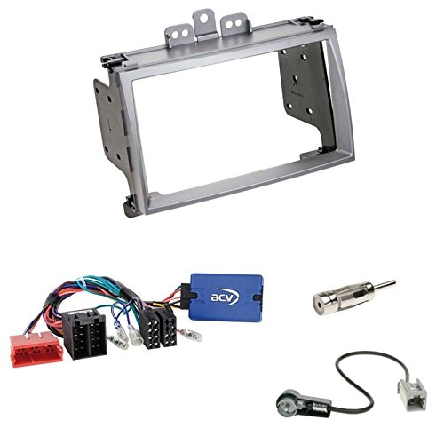 Einbauset : Autoradio Doppel 2-DIN Einbaurahmen Radioblende silber + KENWOOD Lenkradfernbedienungsadapter - LFB Interface Radio Adapter Adapterkabel für Hyundai i20 (PB) 03/2009 - 05/2012 von Schlauer-Shop24