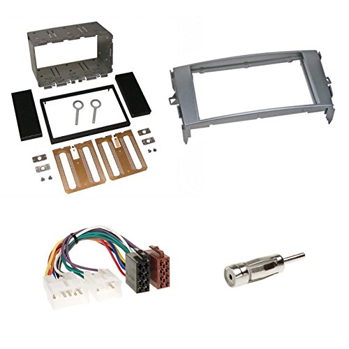 Einbauset : Autoradio Doppel-DIN 2-DIN 2 DIN Blende Einbaurahmen Radioblende grau + ISO Radio KFZ Adapter Radioadapter/Radioanschlusskabel + Antennenadapter für Toyota Auris (E1) 03/2007 -> 2013 von Schlauer-Shop24