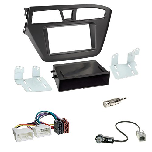 Einbauset : Autoradio Doppel-DIN 2-DIN 2 DIN Radioblende Radio Blende Halterung + Ablagefach schwarz + ISO Radioanschlusskabel Radio Adapter + Antennenadapter für Hyundai i20 ab 12/2014 von Schlauer-Shop24