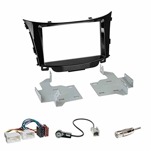 Einbauset : Autoradio Doppel-DIN 2-DIN 2 DIN Radioblende Radio Blende Halterung Klavierlack schwarz + ISO Radioanschlusskabel Radio Adapter + GT13 Antennenadapter für Hyundai i30 (GD) ab 03/2012 von Schlauer-Shop24