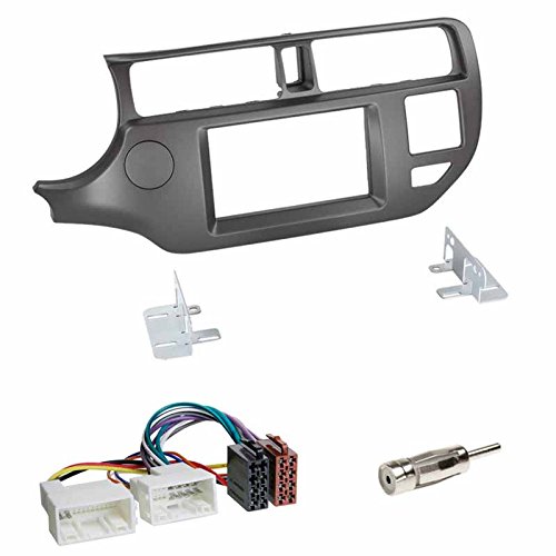 Einbauset : Autoradio Doppel-DIN 2-DIN 2 DIN Radioblende Radio Blende Halterung anthrazit + ISO Radioanschlusskabel Radio KFZ Adapter + Antennenadapter für KIA Rio III (UB) ab 09/2011 von Schlauer-Shop24