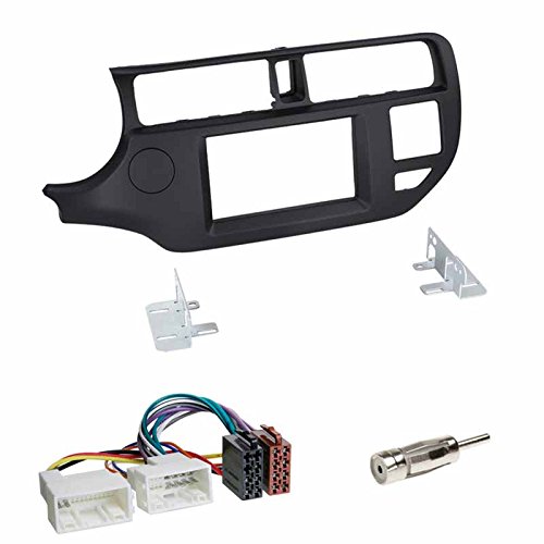 Einbauset : Autoradio Doppel-DIN 2-DIN 2 DIN Radioblende Radio Blende Halterung schwarz + ISO Radioanschlusskabel Radio KFZ Adapter + Antennenadapter für KIA Rio III (UB) ab 09/2011 von Schlauer-Shop24