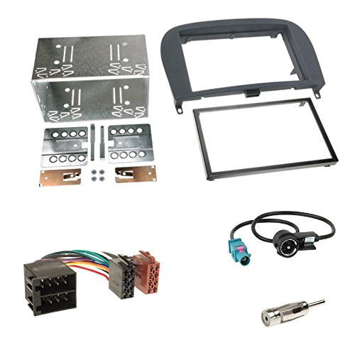 Einbauset : Autoradio Doppel-DIN 2-DIN Blende Einbaurahmen Radioblende schwarz mit Ablagefach + ISO Radio Adapter Kabel Adapterkabel + Antennenadapter für Mercedes SL-Klasse (R230) 2001 - 2006 von Schlauer-Shop24