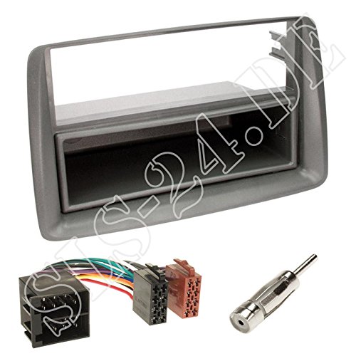 Einbauset : Autoradio Doppel-DIN 2-DIN Radioblende Radio Blende Halterung mit Ablagefach grau + ISO Radioanschlusskabel/Radio Adapter + Antennenadapter für FIAT Panda (169) 10/2003-2012 von Schlauer-Shop24
