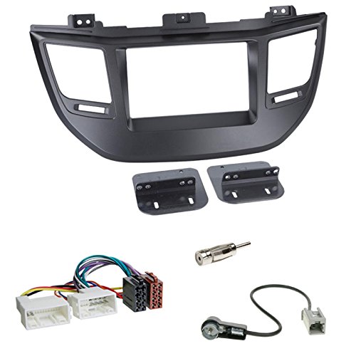 Einbauset : Autoradio Doppel-DIN 2-DIN Radioblende Radio Blende Halterung schwarz + ISO Radioanschlusskabel Radio Adapter + Antennenadapter für Hyundai Tucson TL ab 07/2015 von Schlauer-Shop24