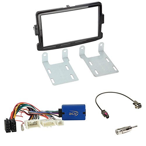 Einbauset : Autoradio Doppel-DIN 2-DIN Radioblende klavierlack-schwarz + Lenkradfernbedienungsadapter Pioneer Radio Adapter + Fakra Antennenadapter für Dacia Sandero/Stepway ab 2013 von Schlauer-Shop24