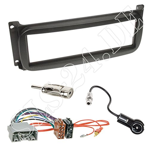Einbauset: Autoradio 1-DIN Blende Einbaurahmen Radioblende schwarz + ISO Radioadapter Radio Adapter + KFZ Antennenadapter für Dodge RAM (Typ DR) Baujahr: 2002 bis 2006 von Schlauer-Shop24