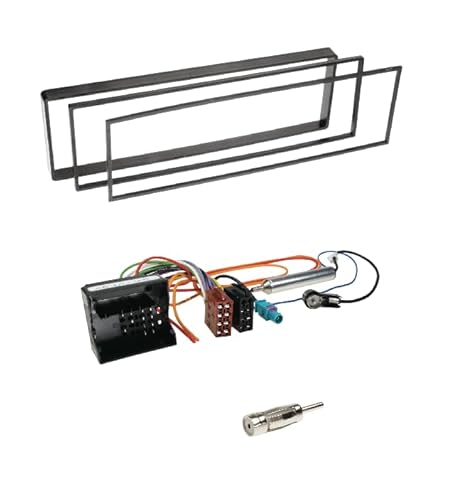 Einbauset: Autoradio 1-DIN Radio Blende Radioblende schwarz + ISO Radioanschlusskabel geeignet für Citroën C2 C3 / Peugeot 307 Peugeot 1007 (K) alle Modelle mit Quadlock von Schlauer-Shop24