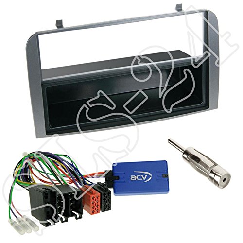 Einbauset: Autoradio Doppel 2-DIN Blende Radioblende + Fach anthrazit + Kenwood Lenkrad Interface Radio Adapter + Antennenadapter geeignet für Alfa 147 / GT (Typ 937) 12/2004-2010 ohne Soundsystem von Schlauer-Shop24