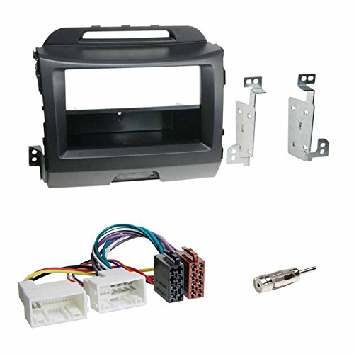 Einbauset: Autoradio Doppel 2-DIN Radioblende Radio Blende Halterung + Fach schwarz + ISO Radio KFZ Adapter + Antennenadapter für KIA Sportage III (SL) ab 08/2010 von Schlauer-Shop24