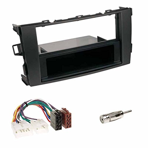 Einbauset: Autoradio Doppel-DIN 2-DIN 2 DIN Blende Radioblende mit Ablagefach schwarz + ISO Radio KFZ Adapter Radioadapter Radioanschlusskabel + Antennenadapter für Toyota Auris (E1) 03/2007-03/2012 von Schlauer-Shop24