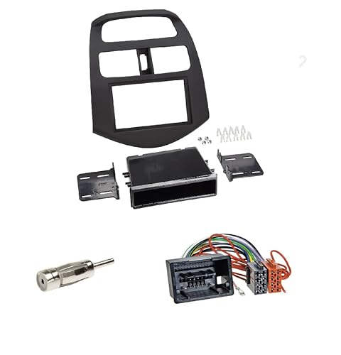 Einbauset: Autoradio Doppel-DIN 2-DIN Blende Einbaurahmen Radioblende mit ABLAGEFACH schwarz + ISO Radioadapter Radio Adapter + KFZ Antennenadapter für Chevrolet Spark (KL1M) ab 10/2012 von Schlauer-Shop24