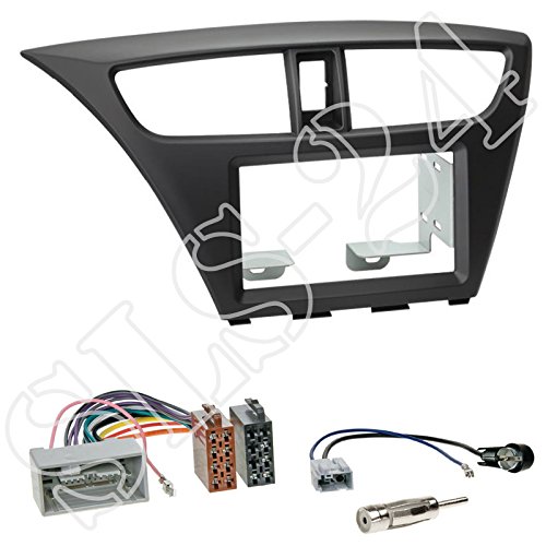 Einbauset: Autoradio Doppel-DIN 2-DIN Radioblende Blende Halterung schwarz + ISO Radioanschlusskabel Radio Adapter + Antennenadapter für Honda Civic (FK1/FK2/FK3) ab02/2012 Civic (FK2/FK3) ab02/2014 von Schlauer-Shop24