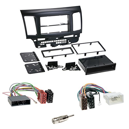 Einbauset: Autoradio Doppel-DIN Radioblende Radio Blende Halterung schwarz + ISO Radioanschlusskabel Radio Adapter + Antennenadapter für Mitsubishi Lancer CYO ab2007 nur Fahrzeuge mit original Radio von Schlauer-Shop24