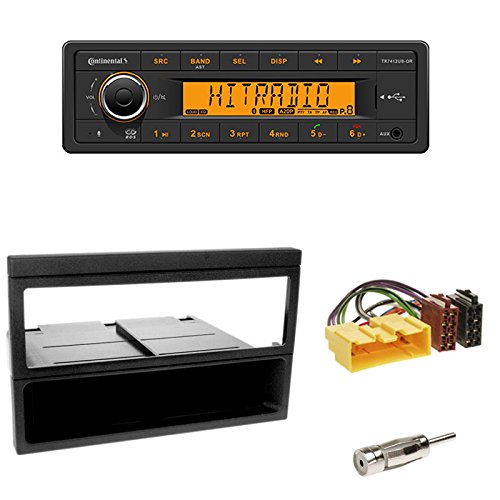 Einbauset: Continental TR7412UB-OR Autoradio BT USB MP3 + 1-DIN Radioblende + Fach schwarz + ISO Adapter • Antennenadapter DIN für Mazda 323 (BJ Facelift) 05/2000-10/2003 Mazda 323F 4/5-türer + 323S von Schlauer-Shop24