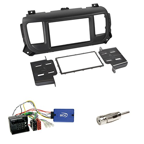 Einbauset: Doppel-DIN 2-DIN Blende/Radioblende Abdeckung - schwarz + LFB Lenkrad Interface Radio Adapter auf JVC Radio + Antenne Stecker für Toyota Proace/für Citroen Jumpy ab 2016 von Schlauer-Shop24