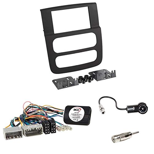 Einbauset: Doppel-DIN 2-DIN Blende / Radioblende Abdeckung mit Ablagefach - schwarz + Alpine Radio LFB Lenkrad Interface Radio Adapter + Antenne Adapter für Dodge RAM (DR) 2002 – 2006 von Schlauer-Shop24