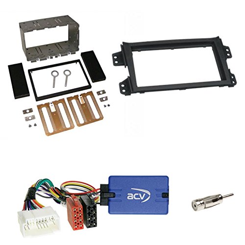 Einbauset: Doppel-DIN 2-DIN Blende Radioblende schwarz + Pioneer Autoradio Lenkradfernbedienungsadapter Antennenadapter für Opel Agila (FXB22/FXB32) 04/08-01/14 Suzuki Splash (1.0) 04/08-10/14 von Schlauer-Shop24