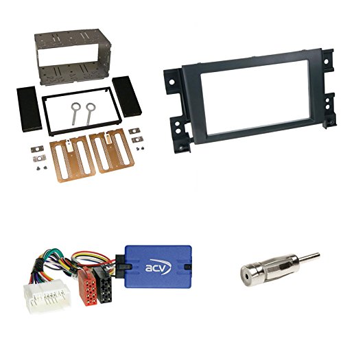 Einbauset: Suzuki Grand Vitara (JT) 09/2005 - 2011 Doppel 2-DIN DIN Blende / Radioblende schwarz + Kenwood Radio LFB Lenkrad Interface Radio Adapter von Schlauer-Shop24