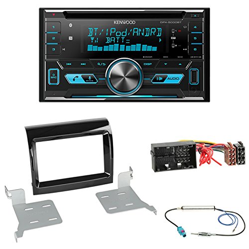 Kenwood DPX-5000BT Autoradio Bluetooth USB Tuner + 2-DIN Radioblende klavierlack-schwarz + ISO-Adapter + Antennenadapter Phantomeinspeisung Fakra für FIAT Ducato Facelift ab 2016 von Schlauer-Shop24