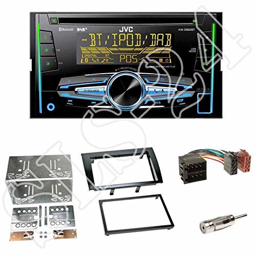 Radioeinbauset 2-DIN Radioblende in schwarz für FIAT Bravo (198) ab 04/2007-07/2014 + JVC KW-DB93BT DAB+ Receiver mit CD/USB BT FSE iPhone von Schlauer-Shop24