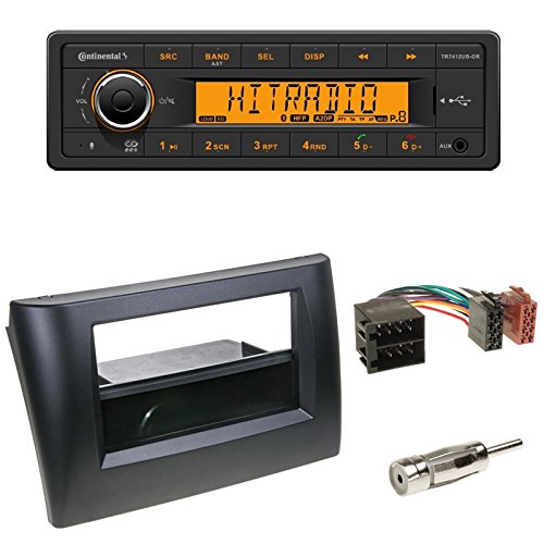 Radioeinbauset: Continental TR7412UB-OR - Autoradio Bluetooth RDS USB MP3 + Radioblende + Fach schwarz + ISO-Adapter + Antennenadapter DIN für FIAT Stilo (192) 10/2001-05/2008 von Schlauer-Shop24