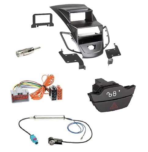 Set: Autoradio Doppel 2-DIN Radioblende Radio Blende Halterung + Fach schwarz + ISO Radio Adapter + Antennenadapter geeignet für Ford Fiesta (JA8) 10/2008-01/2013 von Schlauer-Shop24