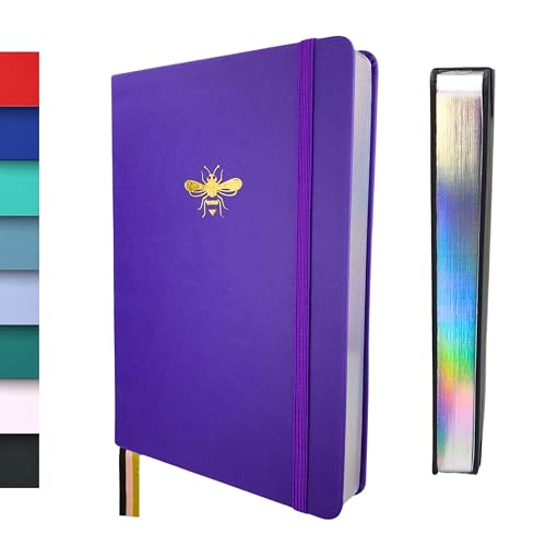 Schloss Planner A5 Bullet Journal | 180 g/m² extra dickes Bambus Papier | 160 Seiten | Gepunktet/Dot Grid | Nachhaltiges Notizbuch/Tagebuch | Silberner Buchschnitt (Biene, Lila) von Schloss Planner