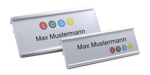 1 Stück Aluminium Namensschild silberfarbig eloxiert aus Metall, Größe 65x22 mm oder 72x32 mm, mit Nadel / Clipbefestigung, Name Badge, Namensschild für Kleidung, selbstbeschriftbar (72 x 32 mm) von Schmalz®