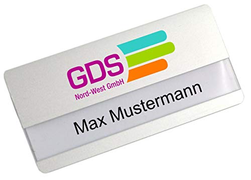 5 Stück Aluminium Namensschilder mit Magnet, individuellem Logodruck abgerundeten Ecken, Magnetbefestigung Name Badge, Namensschild für Kleidung von Schmalz®