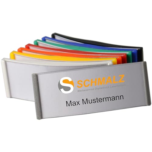 50 Stück Kunststoff Namensschild 75x30mm versch. Farben ABS-Kunststoff Nadel/Magnet (blau) von Schmalz®
