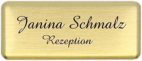 Aluminium - Kunststoff-Namensschilder inkl. Namensdruck / Gravur mit Magnet silberfarbig Größe 60x25 mm (gold gebürstet) von Schmalz®
