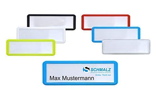 Edles Namensschild aus Kunststoff mit Magnet Name Badge für die Kleidung selbstbeschriftbar (blau, 75 x 20 mm) von Schmalz®