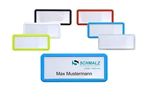 Edles Namensschild aus Kunststoff mit Magnet Name Badge für die Kleidung selbstbeschriftbar (rot, 70 x 25 mm) von Schmalz®