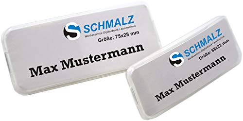 Gewölbtes Namensschild aus Kunststoff 68x22mm oder 75x28 mm mit Sicherheitsnadel oder Magnet Name Badge für die Kleidung selbstbeschriftbar (Magnet, 75 x 28 mm) von Schmalz®