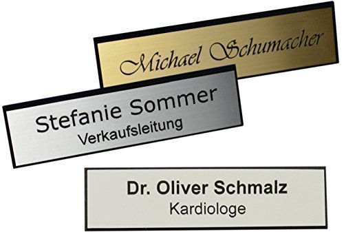 Schmalz® Kunststoff Namensschild mit facettiertem Rand incl. Gravur Magnet silberfarbig, goldfarbig oder weiss graviert Namensschilder mit Facette Magnet (silber, 75 x 20 mm) von Schmalz®