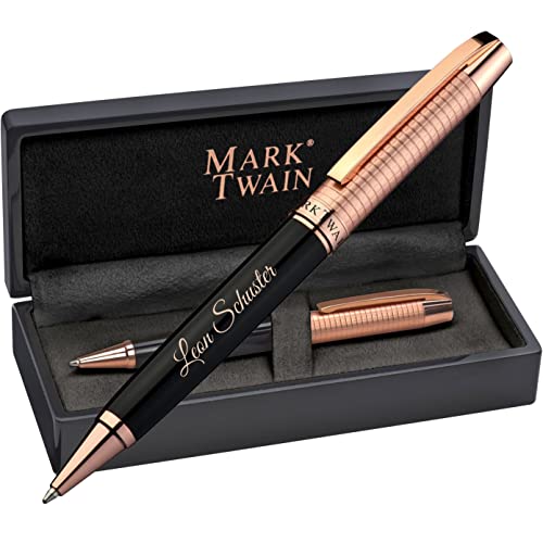 MARK®TWAIN Drehkugelschreiber schwarzer Lackoptik mit Kupfer inklusive persönliche Laser Gravur Geschenkbox Blaue Mine zum Geburtstag 1303403 von Schmalz®