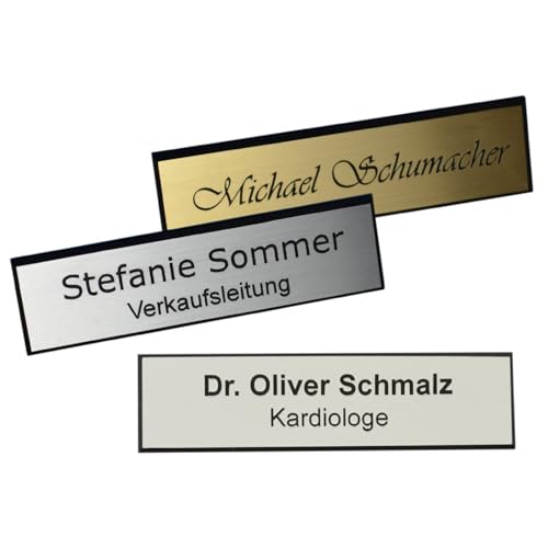 Namensschild Kunststoff mit Gravur – Personalisiert – Magnetbefestigung oder Nadelbefestigung – Namensschild individuell für Büro, Praxis, Messe, Gastronomie (Gold, 64 x 16 mm) von Schmalz®