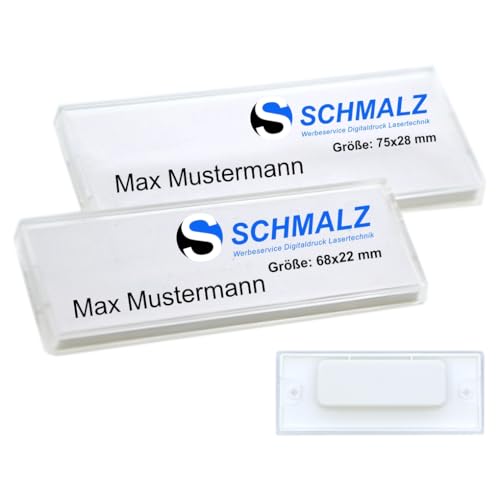 Namensschild aus Kunststoff 68x22mm oder 75x28 mm mit Sicherheitsnadel oder Magnet Name Badge für die Kleidung selbstbeschriftbar (mit Magnet, 68 x 22 mm) von Schmalz®