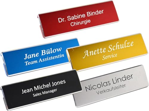 Profil-Namensschild mit Gravur – Personalisiert & Hochwertig – Magnet- oder Nadelbefestigung – 70x20 mm (Gold) von Schmalz®