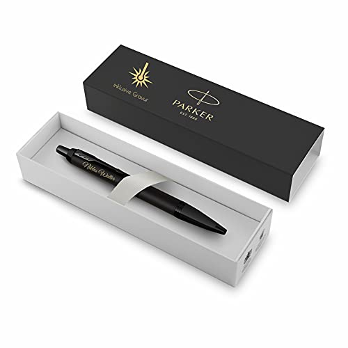 Parker IM Achromatic Kugelschreiber mit Gravur | Premium Stift | Geschenkbox | blaue Tinte | edel | personalisiertes Geschenk | Namen | graviert | Geburtstag | Büro|Prüfung|Klausur(Matt-Schwarz) von Schmalz®