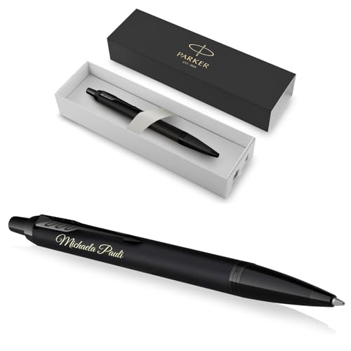Parker IM Achromatic Kugelschreiber mit Gravur | Premium Stift | Geschenkbox | blaue Tinte | personalisiertes Geschenk | Namen | graviert | Kuli | Geburtstag | Geschenkidee (matt-schwarz) von Schmalz®