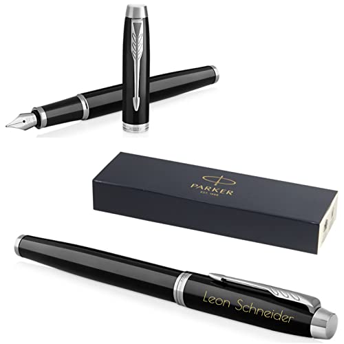 Parker IM Core Füllfederhalter mit Gravur | Premium Stift | Geschenkbox | blaue Tinte | personalisiertes Geschenk | Namen | graviert | Füller | Jahrestag | Geburtstag (Black Lacquer C.C.) von Schmalz®