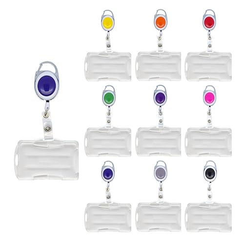 10 STÜCK Kartenhalter aus Metall mit Ausweisjojo SKIPASSHALTER Kartenhalter für 2 Karten Querformat/Hochformat Ausweishalter ausziehbar (violett) von Schmalz®