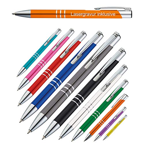 Schmalz® Exklusive Kugelschreiber aus Metall inkl. Gravur Lasergravur mit blauer Großraummine alle die gleiche Gravur (türkis, 50 Stück) von Schmalz®